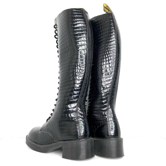 NEW Vintage Dr Martens Croc Patent Leather Knee High Square Toe Heeled Boots 7 - Picture 6 of 14